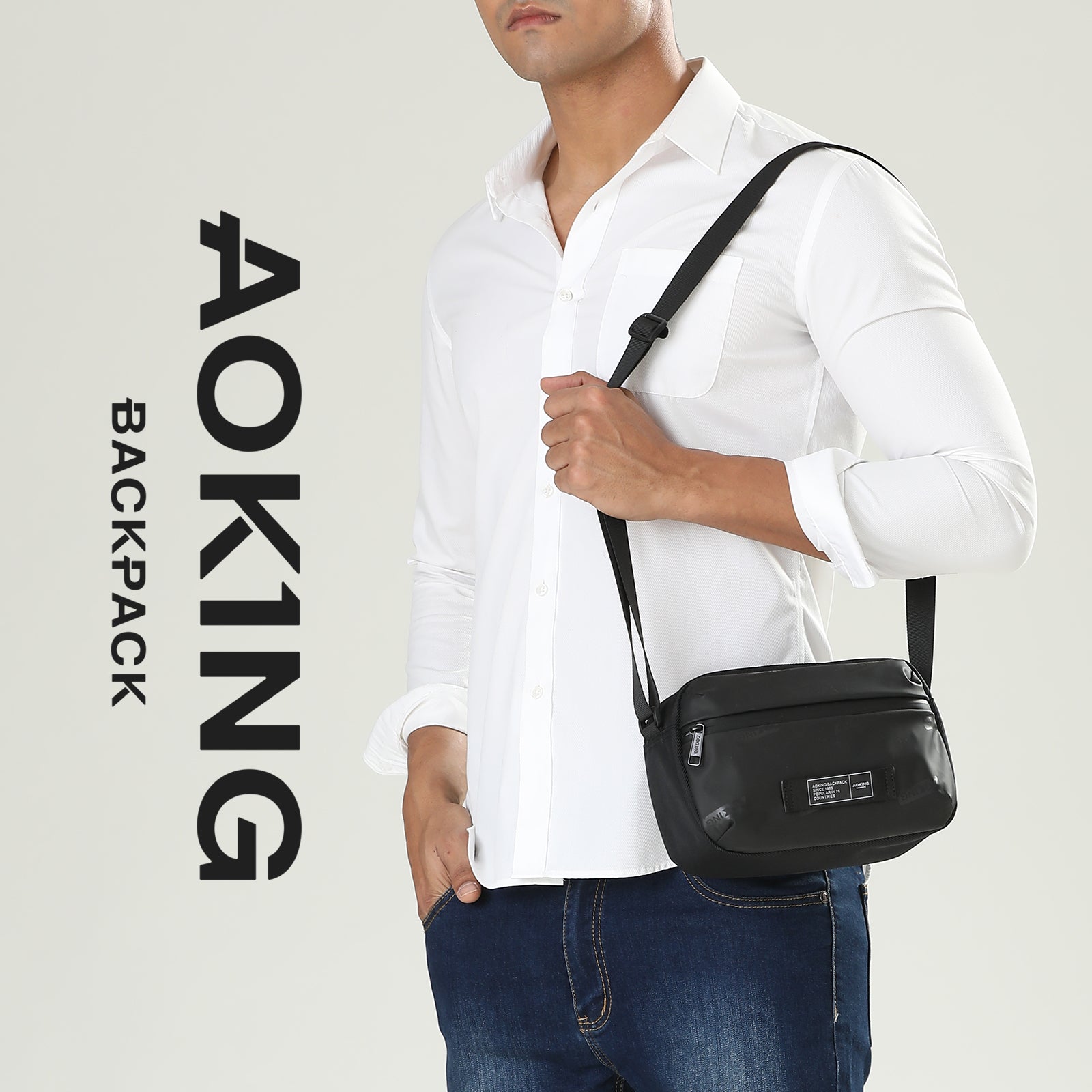 Aoking Black Fashion Men Waterproof Sling Bag XK3055