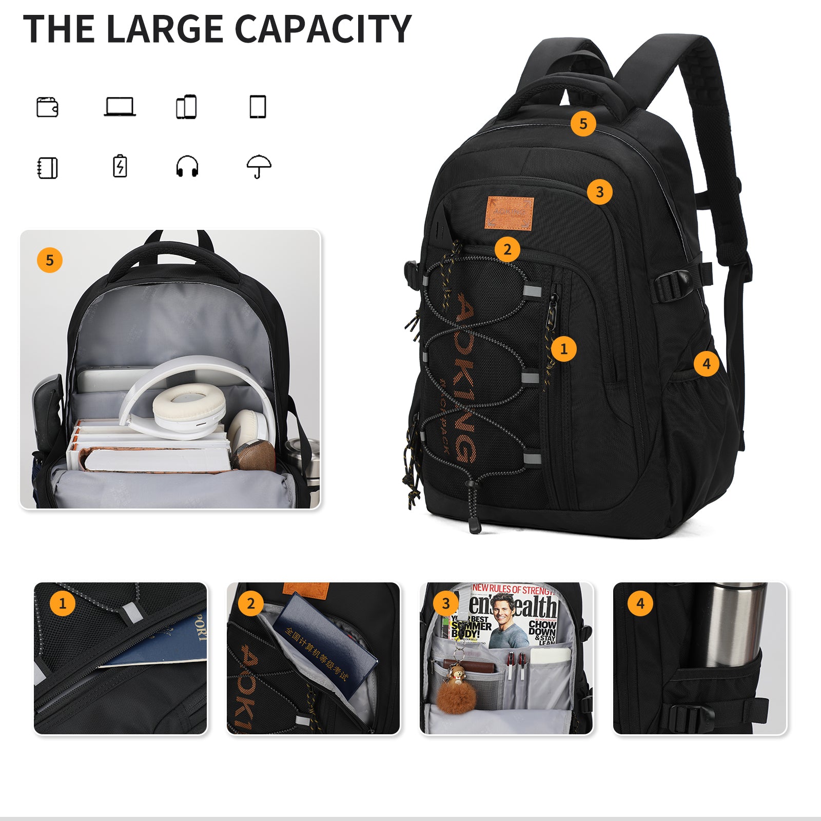 Aoking Backpack Large Capacity Casual Backpack Student Bag XN3360