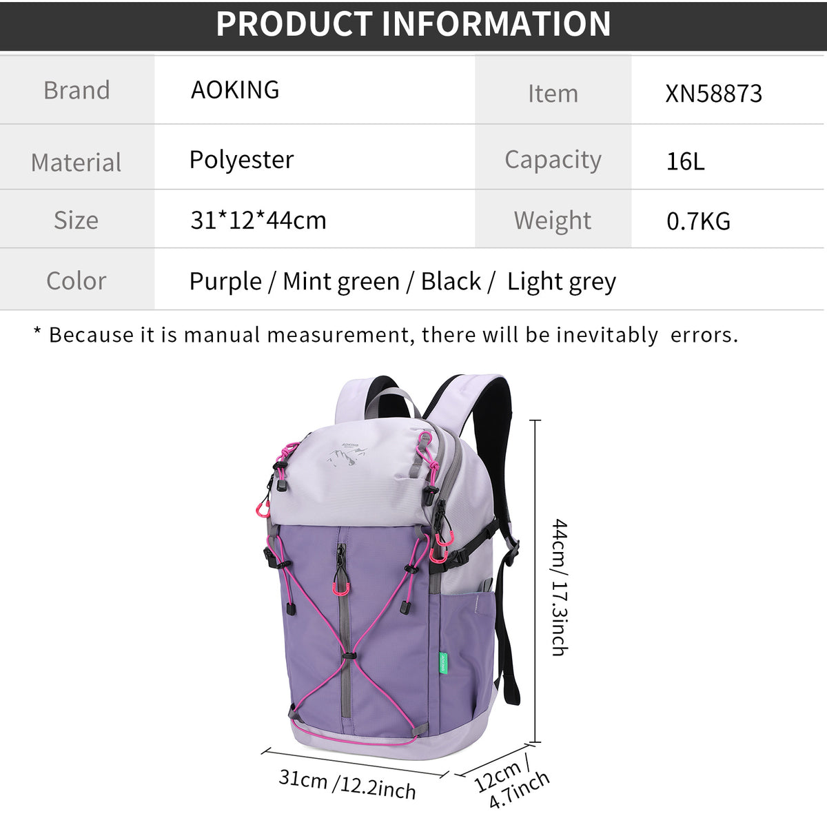 Aoking Various Color Lightweight Casual Backpack 16L XN58873