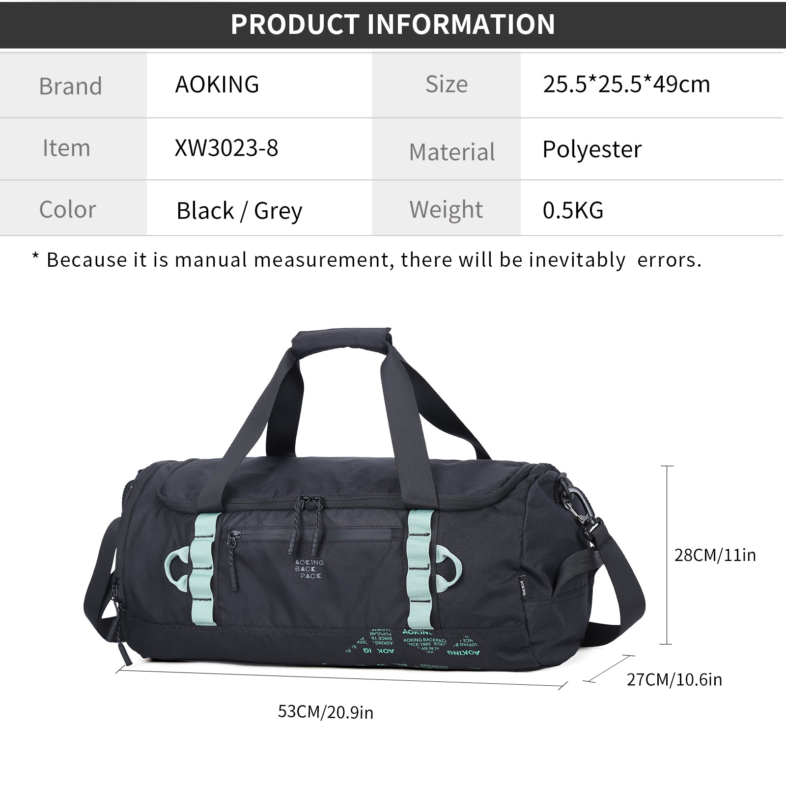 Aoking Travel Bag Large Capacity Duffel Bag XW3023-8