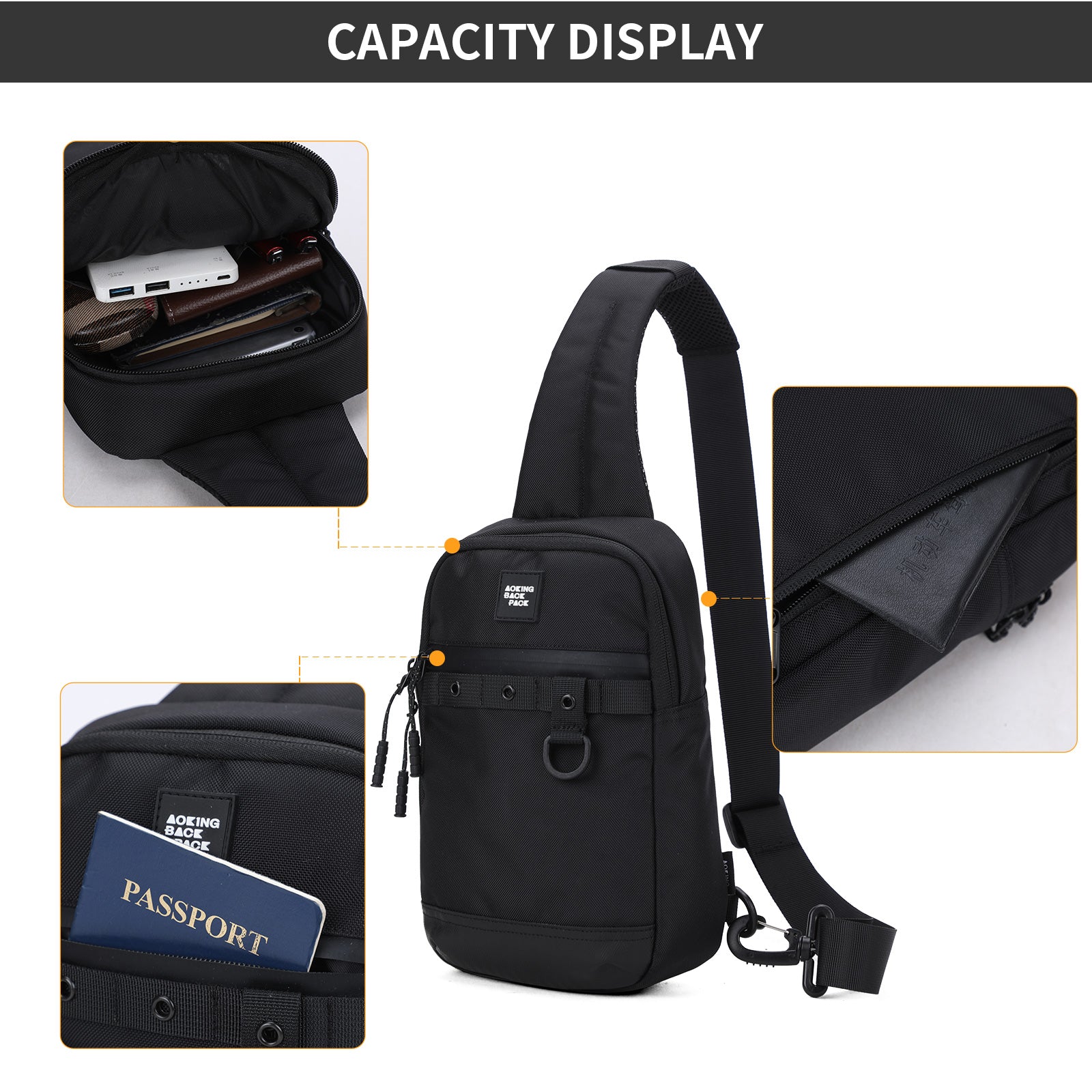 Aoking Black Fashion Men Waterproof Crossbody Sling Bag XY3024